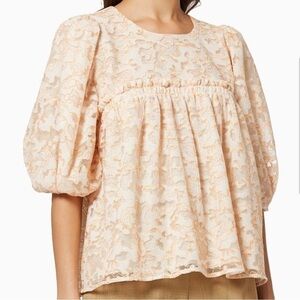 Stine Goya Lace Babydoll Embroidered Organza Blouse NEW sz S peplum lace top